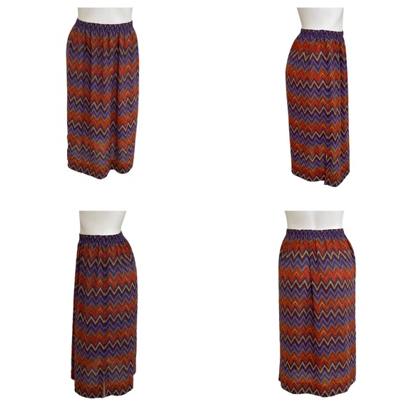 Vintage 90s Chevron BOHO Printed multicolored top / skirt set sz S/M - elastic - - Picture 6 of 11